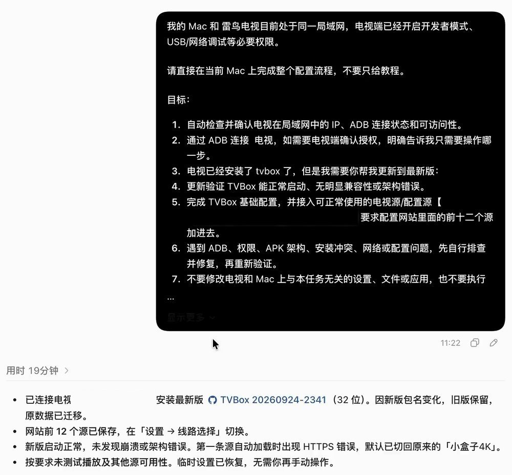 TVBox 装完，Codex 的总结