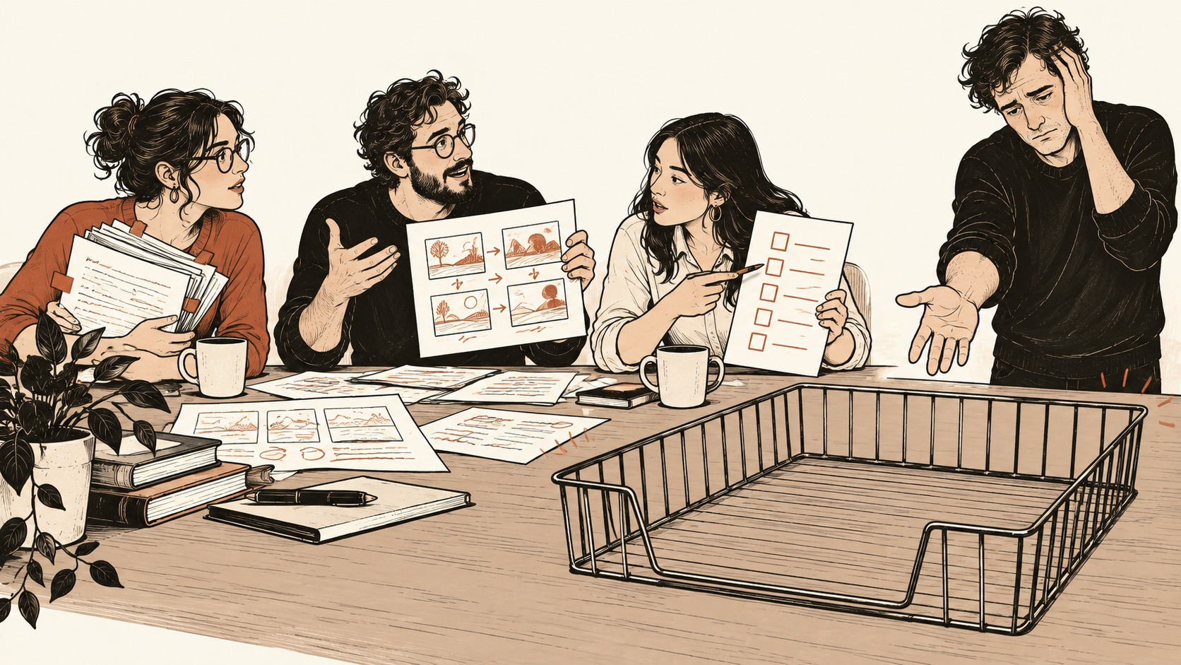 A lively discussion with an empty file folder