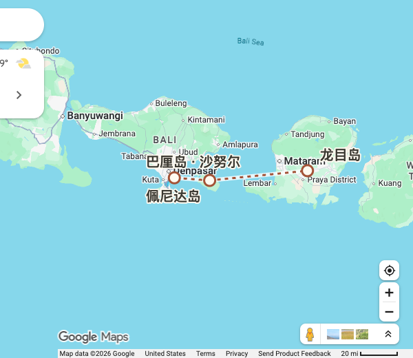 Google Maps 底图上的辅助点位与方位标注：第三天（返程） · 早餐后退房前往码头