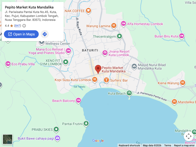 Pepito Market Kuta Mandalika · Google Maps 位置图